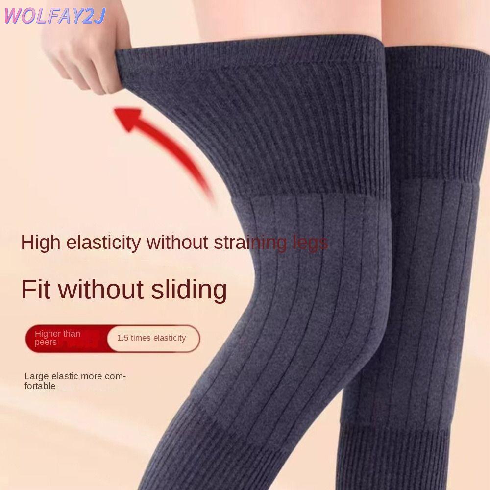 WOLFAY2J ขาอุ่นแคชเมียร์ ขนสัตว์สีดำ/สีเทา กันกระแทกรองเข่าคุณภาพสูง