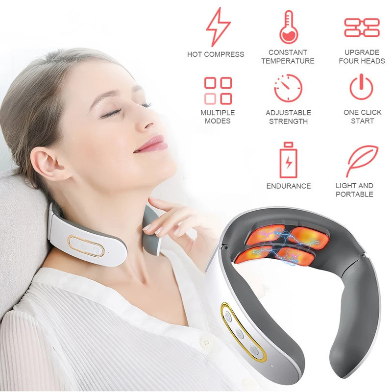 Lectric คอไหล่ PULSE Massager 4 หัวนวด TENS Magnetic PULSE ความร้อนกระดูกสันหลังส่วนคอผ่อนคลายนวดบรร