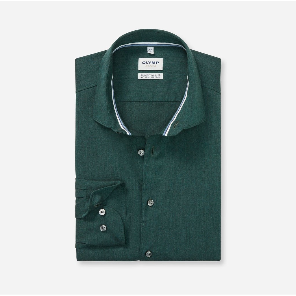 OLYMP LEVEL FIVE SHIRT เสื้อเชิ้ตผู้ชายแขนยาว ทรงพอดีตัว สีเขียว Garment Wash นุ่มพิเศษ (10T4DR) WINT25