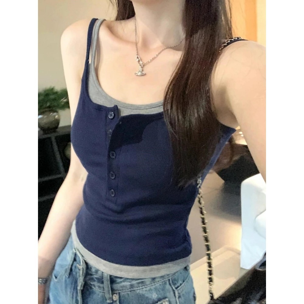 🎀Miss Kitty เสื้อสายเดี่ยวแต่งสองชั้น มีเสริมฟองน้ำในตัว แขนกุด เสื้อผ้าแฟชั่นผู้หญิง - รูปที่ 7