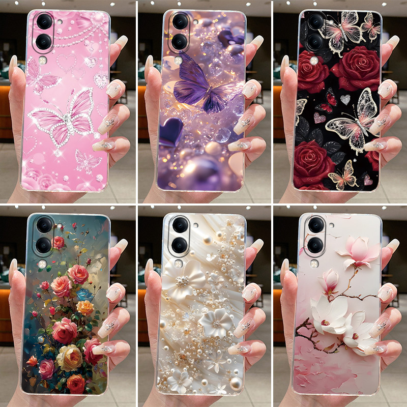 สําหรับVivo Y04 ฝาครอบแฟชั่นหรูหราผีเสื้อดอกไม้TPU Soft JellyปกหลังสําหรับY04 Vivo Y 04 Y29s Y29t 5Gเคสโทรศัพท์