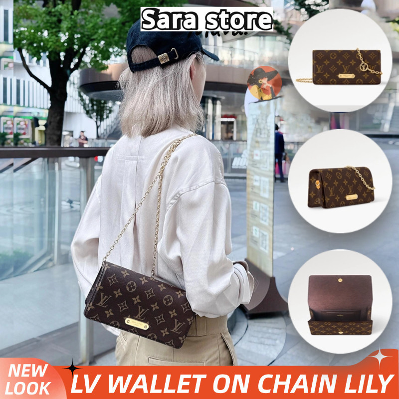 หลุยส์วิตตองLouis Vuitton LV กระเป๋าสตางค์สายโซ่รุ่น Lily Women's Shoulder Bags กระเป๋าโซ่ผู้หญิง