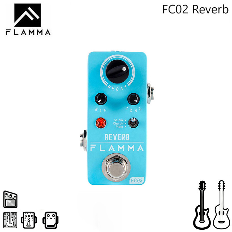 FLAMMA FC02 กีตาร์ไฟฟ้า Reverb Effects Pedal พร้อม Studio Church Plate Effects True Bypass พร้อมแหล่