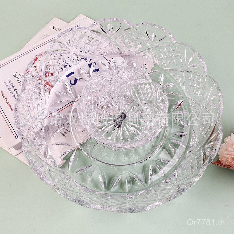 ชุดขนมขบเคี้ยวพร้อมถาดจานผลไม้ชามสลัด Retro ช่องชามผลไม้แห้งยุโรปขนมขบเคี้ยวแก้ว Dublin J1A7