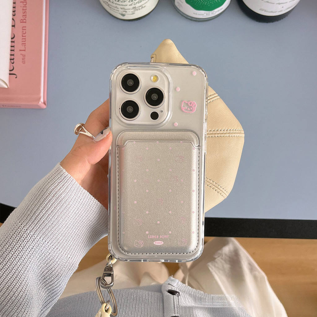 Bow Kitty cat เคสโทรศัพท์ สติ๊กเกอร์หลังแม่เหล็ก Magsafe กระเป๋าการ์ดแม่เหล็ก