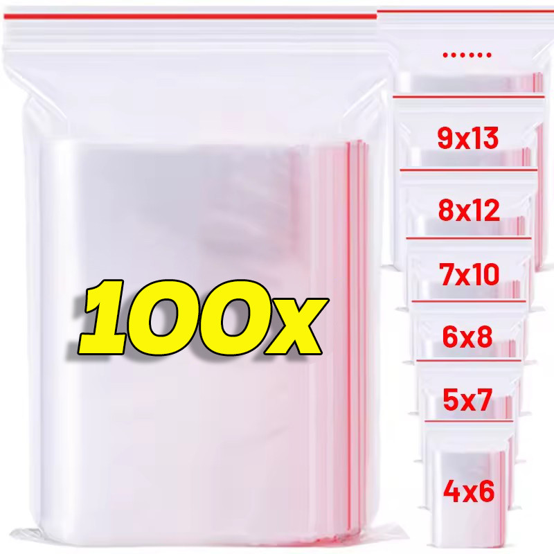 ถุงเก็บพลาสติกใส 100 ชิ้น - ถุงบรรจุภัณฑ์อาหารปิดผนึกซิปข้น