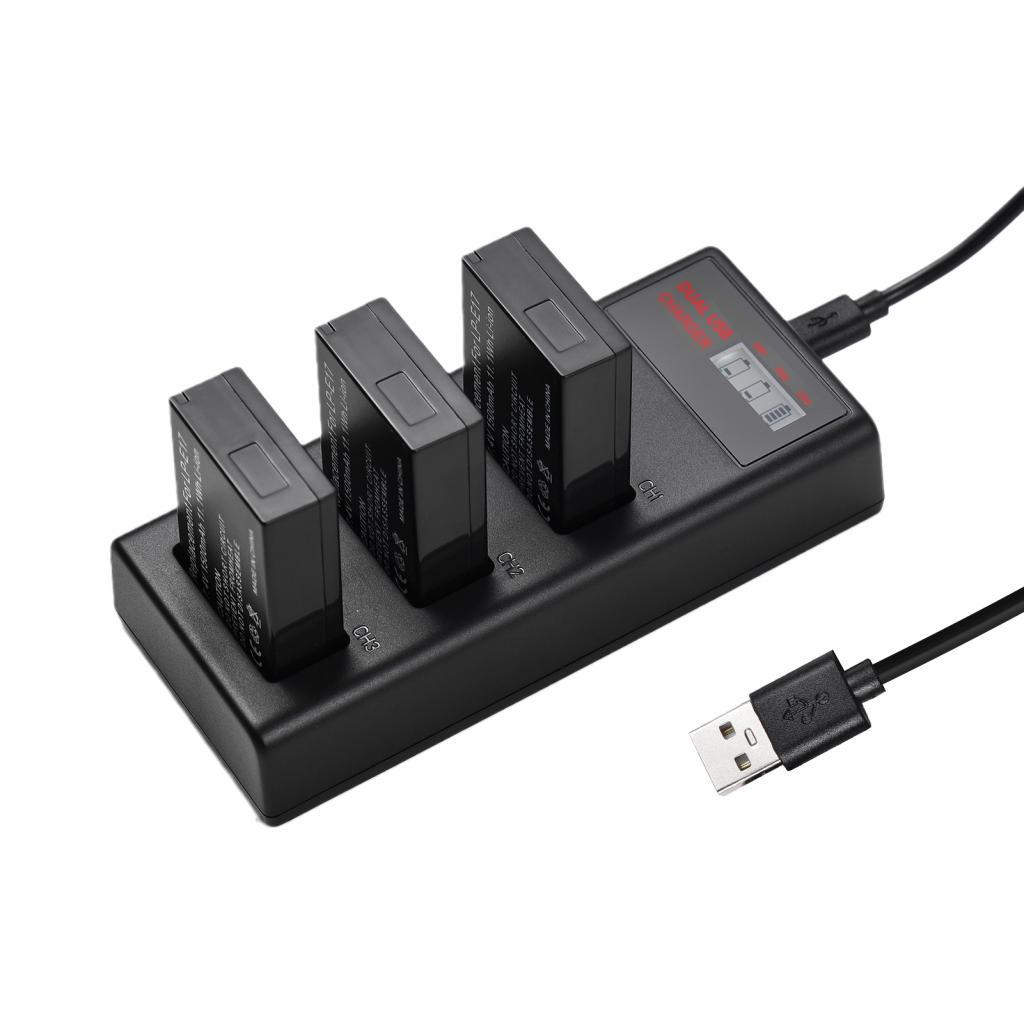 Andoer LP-E17 เครื่องชาร์จแบตเตอรี่ 3-Slot พร้อมไฟ LED Micro USB และพอร์ต Type C + แบตเตอรี่ 3 ชิ้นใ