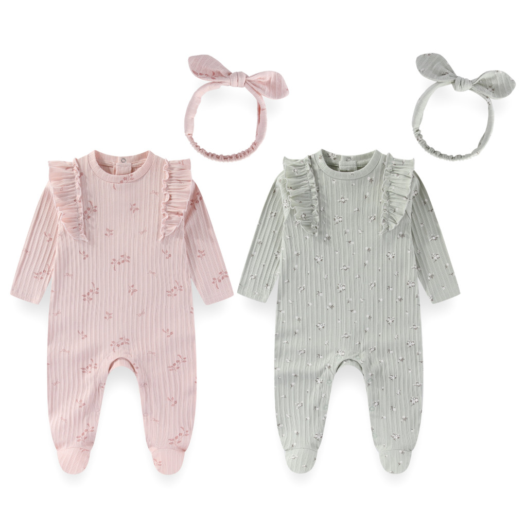Kiddiezoom 4 สี Unisex สำหรับทารกแรกเกิดถึงเด็กเล็ก Set ประกอบด้วย 2 ตัว Rompers และ 2 สายคาดผม
