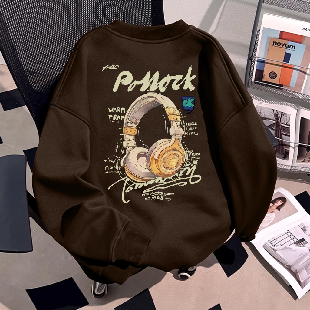 Basi💥เสื้อกันหนาว แขนยาว คอกลม สไตล์เกาหลี ลาย"POLLOIK HEADPHONES" ผ้าสำลีนิ่มค่ะ สําหรับผู้ชาย และผู้หญิง