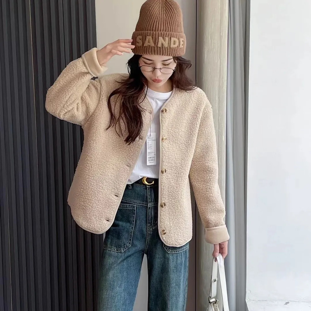 เสื้อกันหนาวผู้หญิงฤดูหนาว แบบ Sherpa Polar มีกํามะหยี่รอบคอและแขนยาว เพื่อความอบอุ่น