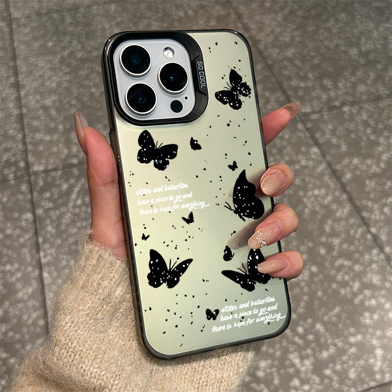 ❤️จัดส่งทันที❤️เคสไอโฟน11/13/14/15/16/17 Pro Max black butterfly Hard Matte Case For iPhone 11,12,13,14,16,15PM,16PM