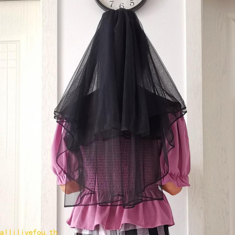 เครื่องประดับผมเจ้าสาว สีดำสั้น Tulle Veil สำหรับงานแต่งงานหรือปาร์ตี้ฮาโลวีน