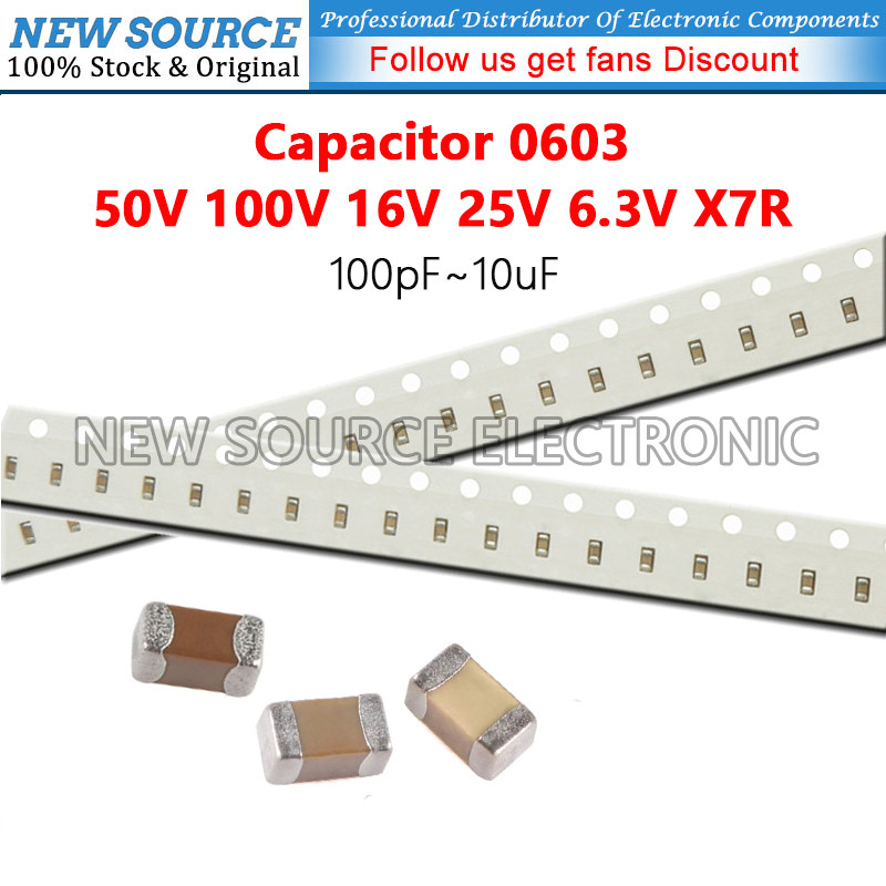 [20 ชิ้น] 0603 SMD 50V 100V 16V 25V 6.3V X7R ตัวเก็บประจุ 100pF 220pF 360pF 470pF 1nF 1.2nF 2.7nF 4.