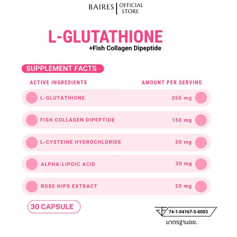 BAIRES โปรจับคู่ผิวสวย แอลกลูต้าไธโอน (L-GLUTATHIONE Plus Fish Collagen Dipeptide) 1 กระปุก และ วิตา