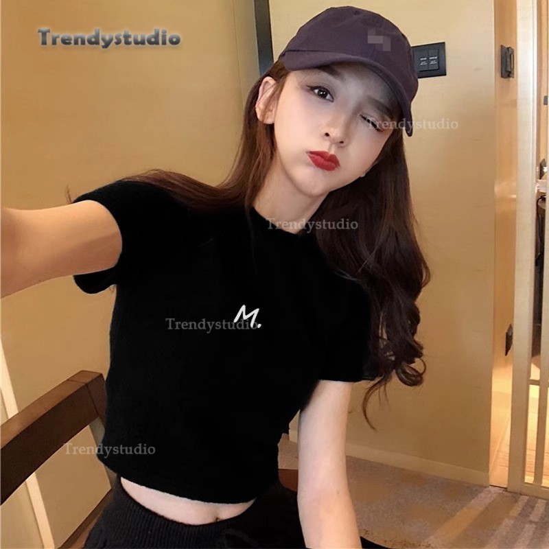 พร้อมส่ง เสื้อครอปแขนสั้น ผ้าคัตคอน นิ่มใส่สบาย เสื้อยืดพิมพ์ลาย#แขนสั้น ฤดูร้อน100%Cotton T-shirt เสื้อยืดผู้หญิง