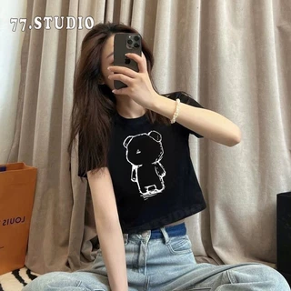 พร้อมส่ง🚀 เสื้อครอปแขนสั้น ผ้าคัตคอน นิ่มใส่สบาย100%Cotton ลายการ์ตูน เสื้อยืดพิมพ์ลาย baby tee T-shirt