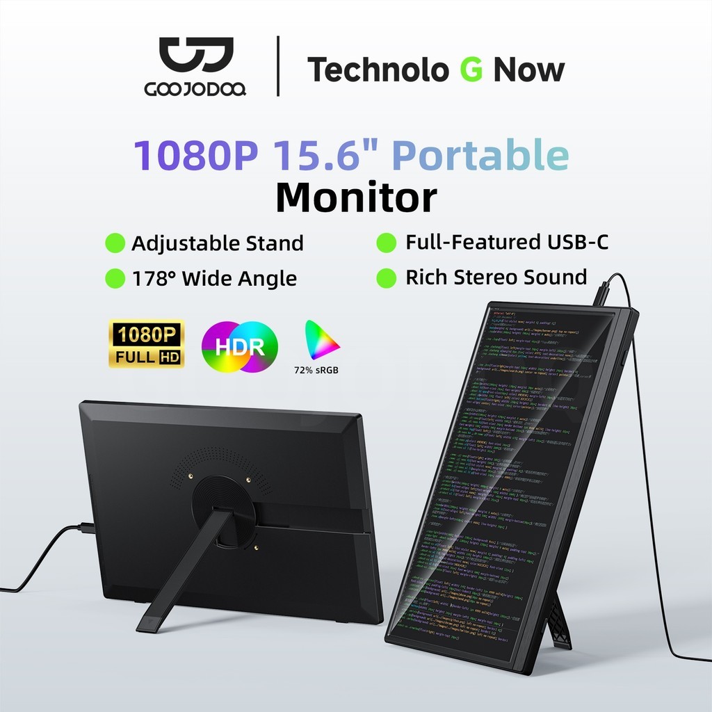 GOOJODOQ Portable Monitor 1080P Full HD Resolution Dual Stereo Speakers 178 ° Wide Viewing Angle Three Flexible Modes