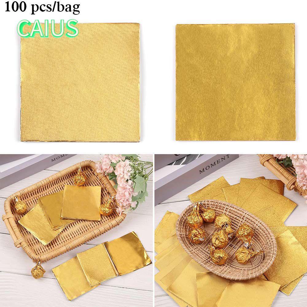 คาอุส‌ 100 ชิ้นอลูมิเนียมฟอยล์ DIY Baking Candy อาหารดีบุก Gilded เย็บ Candy ช็อกโกแลต