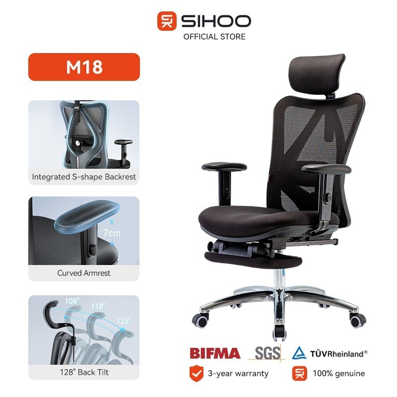 Sihoo M18 ตาข่ายเก้าอี้สํานักงานตามหลักสรีรศาสตร์เก้าอี้คอมพิวเตอร์เก้าอี้เล่นเกมศึกษาเก้าอี้โฮมออฟฟ