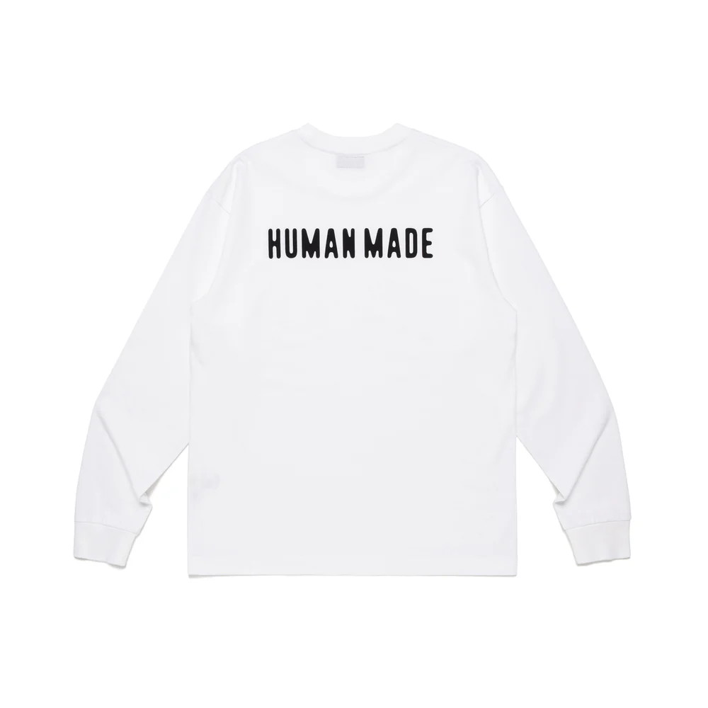 เสื้อยืด HUMAN MA HEART BADGE แขนยาวหลวมสบาย 100% สำหรับทุกเพศ พิมพ์ลายหัวใจ