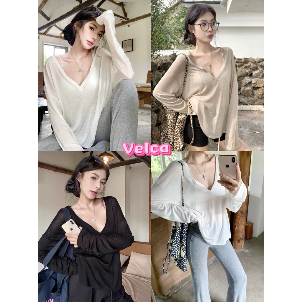 ส่งจากไทยทุกวัน เสื้อยืดผู้หญิง แขนยาว ใส่คลุมได้ทุกงาน เสื้อชีฟองทรง มีสีให้เลือกมากมาย🎀Velca