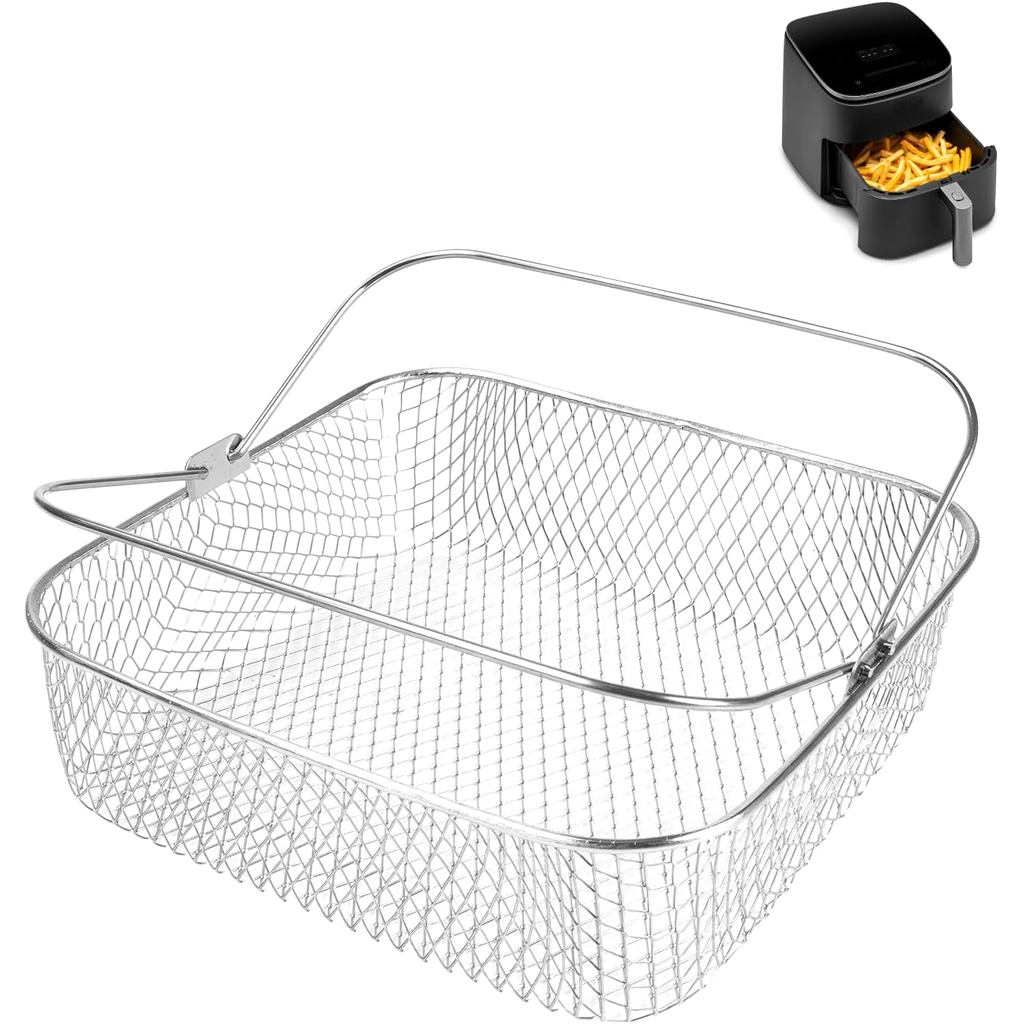 Square Air Fryer ตะกร้าสําหรับ 5.8QT 6QT COSORI Air Fryer อุปกรณ์เสริม, 304 ตะกร้าตาข่ายสแตนเลสพร้อม
