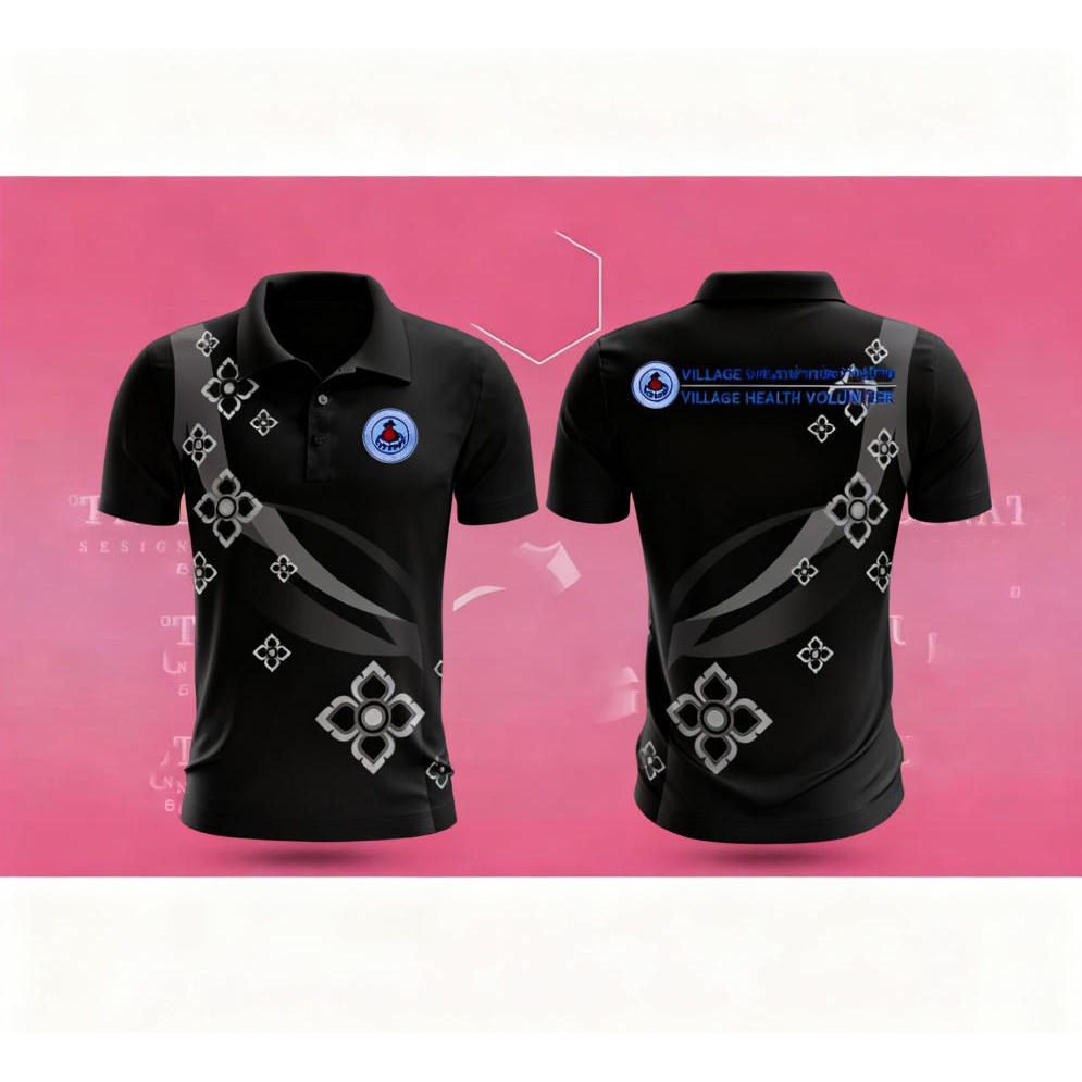 เสื้อโปโลสีดำพร้อมลายพิมพ์ กริฟและเคารพ โดย สพฐ. สำหรับทั้งชายและหญิง