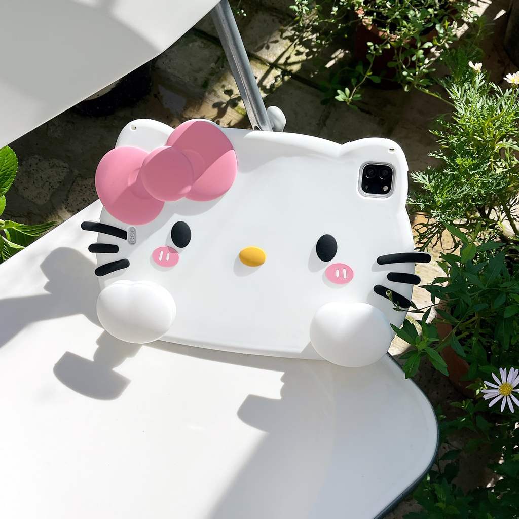 น่ารักการ์ตูน 3D Bow Kitty ซิลิโคนสําหรับ IPad10.2 Shell Ipad10th 5th ฝาครอบ Mini6/7 Air11 M2/3 ฝาครอบ Air4/5 10.9 Anti-fall กรณี 2024/25 Pro11 M2 Ipad11th Air7 Anti-bending ฝาครอบ