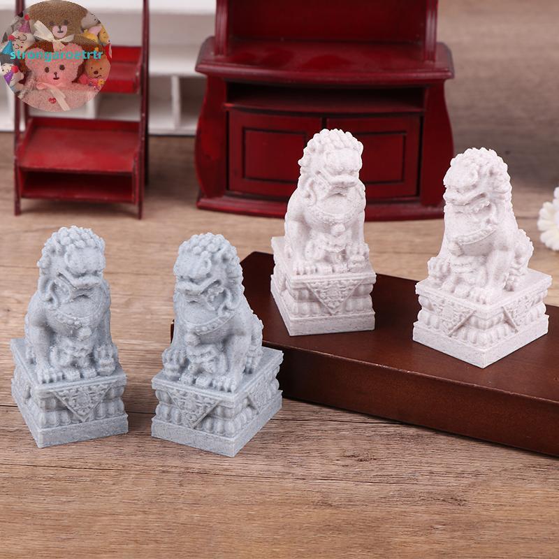Strongaroetr 1 คู่จําลองหิน Lion รูปปั้นตุ๊กตา Lion Courtyard เครื่องประดับ Micro ฉากเครื่องประดับ Micro ฉากก่อสร้าง Props TH