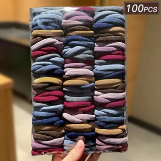 100ชิ้นที่มีสีสันยืดหยุ่นสูงผมผูก,ไม่มีความเสียหายลื่นยางรัดอุปกรณ์ผมสําหรับผู้หญิง