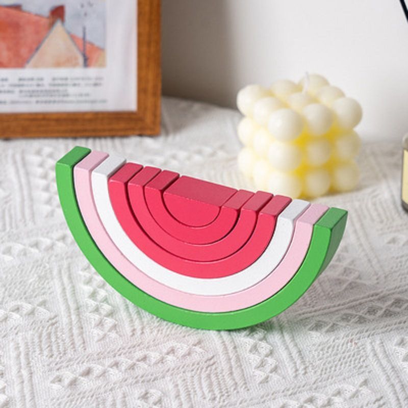 บล็อกตัวต่อสายรุ้งไม้ข้ามพรมแดน Jenga เด็กประกอบการศึกษามอนเตสซอรี่การตรัสรู้ S