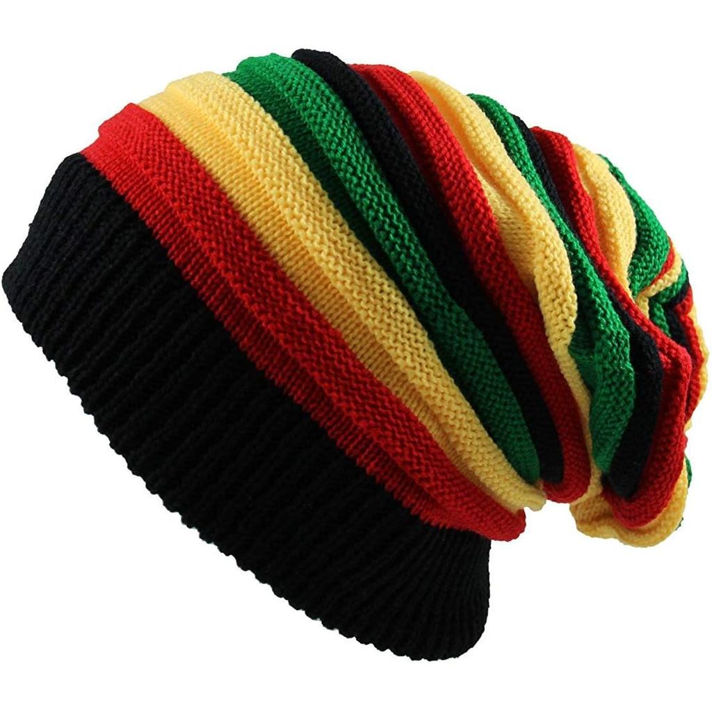 Qhome แฟชั่น Bob Marley Jamagan Reggae หมวกหลายสีลาย Rasta แบบ Slouchy Baggie Beanie Skullies เหมาะส
