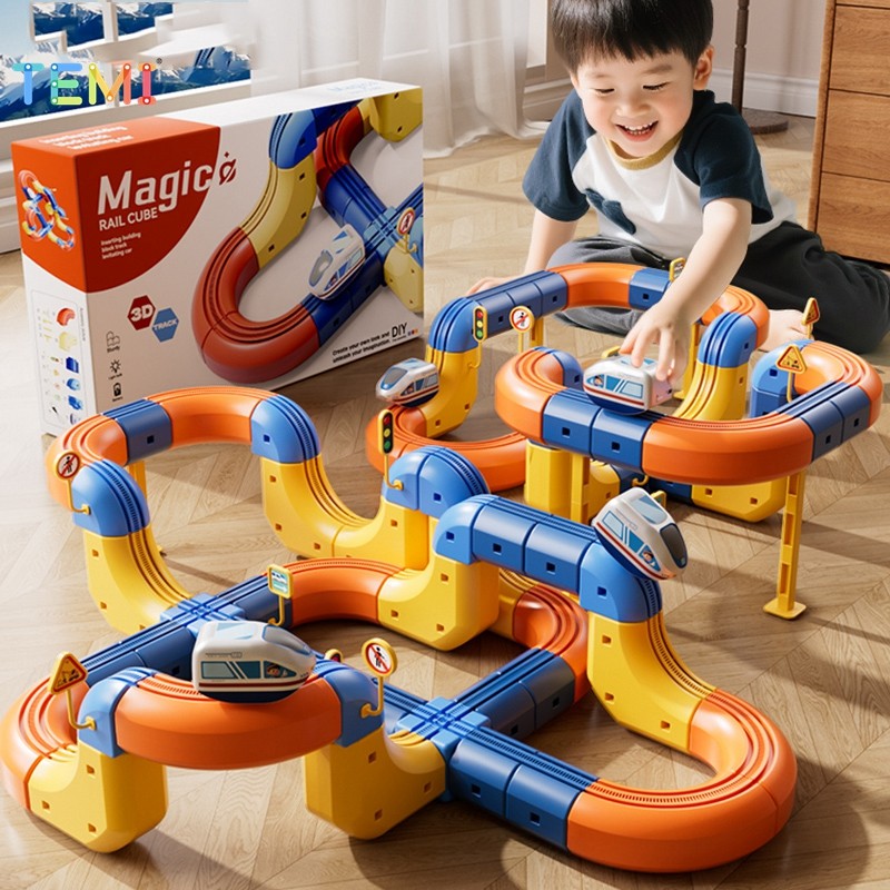 TEMI เด็กไฟฟ้ารถไฟ Splicing Building Blocks ระงับ Track รถของขวัญวันเกิด