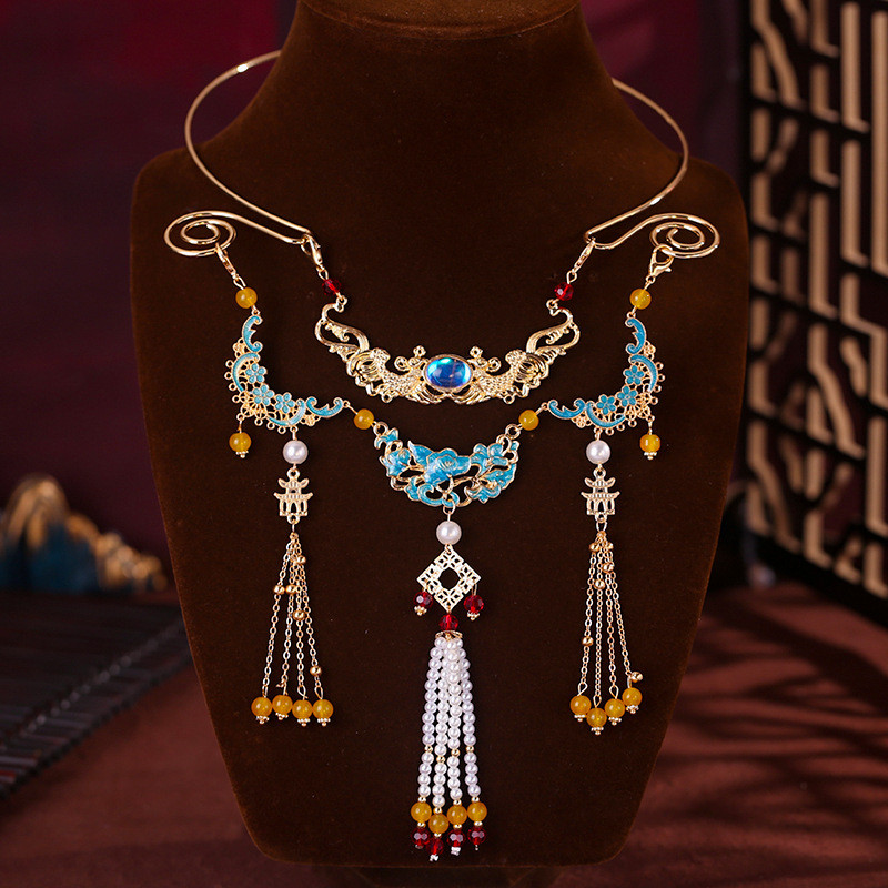 ชุดฮั่นฟู Yingluo พู่Cloisonne มุก พร้อมกระโปรงม้าและสร้อยคอ สไตล์จีน H11.4