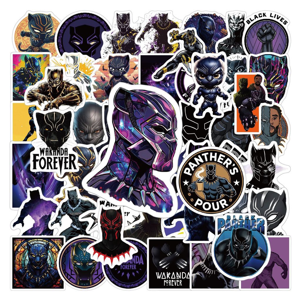 สติ๊กเกอร์เคลือบเงา Black Panther 54 ชิ้น - สติ๊กเกอร์การ์ตูนสุดเท่สําหรับกระเป๋าเดินทาง แล็ปท็อป รถจักรยานยนต์ และงานฝีมือ DIY