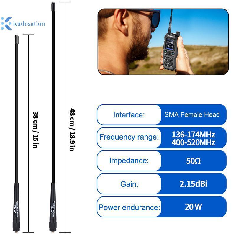 Kudosion AR-795 SMA-F หญิง Dual Band VHF/UHF 136-174MHz/400-520MHz เสาอากาศอ่อน AR-795 สําหรับ UV-5R