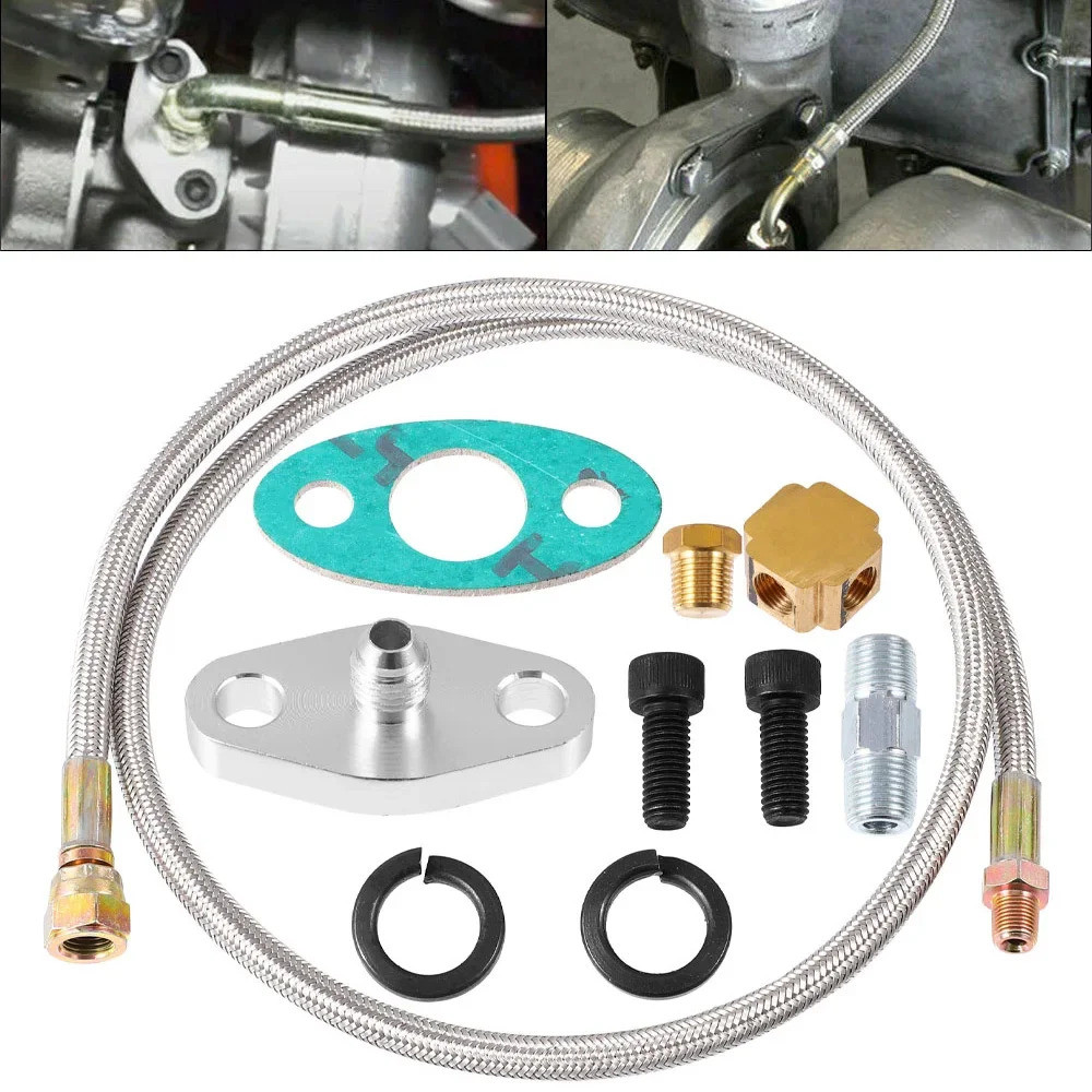 ซื้อที่ยอดเยี่ยม 90 องศา 41 นิ้ว Turbo Chargers Oil Feed Line Kit T3 T4 T60 T61 T70 1/8 Pnt Turbos T