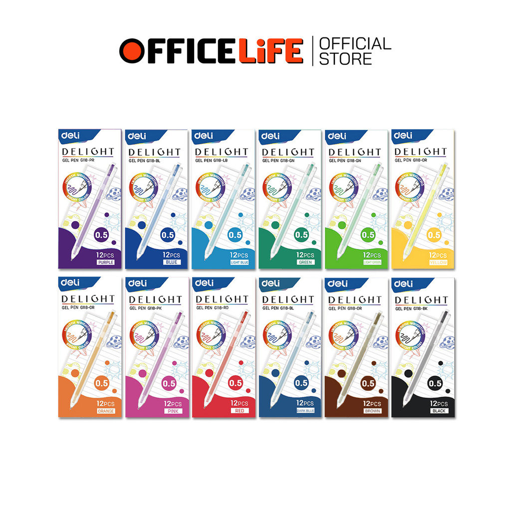 Deli (เดลิ) ปากกา ปากกาเจลสีตามด้าม 12 สี รุ่น G-118 ขนาดหัว 0.5mm ( 12 ด้าม / กล่อง )