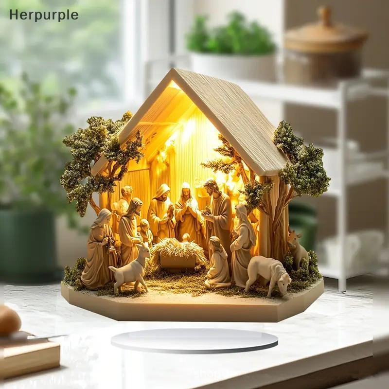 Herpurple Desktop Decor ครอบครัวรูปปั้นพระเยซู Tree Of Life ทารกแรกเกิดอะคริลิคแบนแผ่นเดสก์ท็อปตกแต่งเครื่องประดับสําหรับตกแต่งบ้าน TH