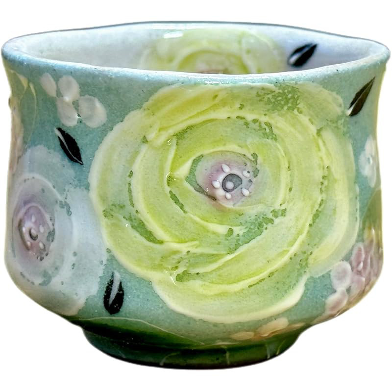 Kōbō Yuzuriha Green Color Rose Guinin (Sake Cup) Sake Vessel Handmade Hand-Painted Seto Ware Sake Cu
