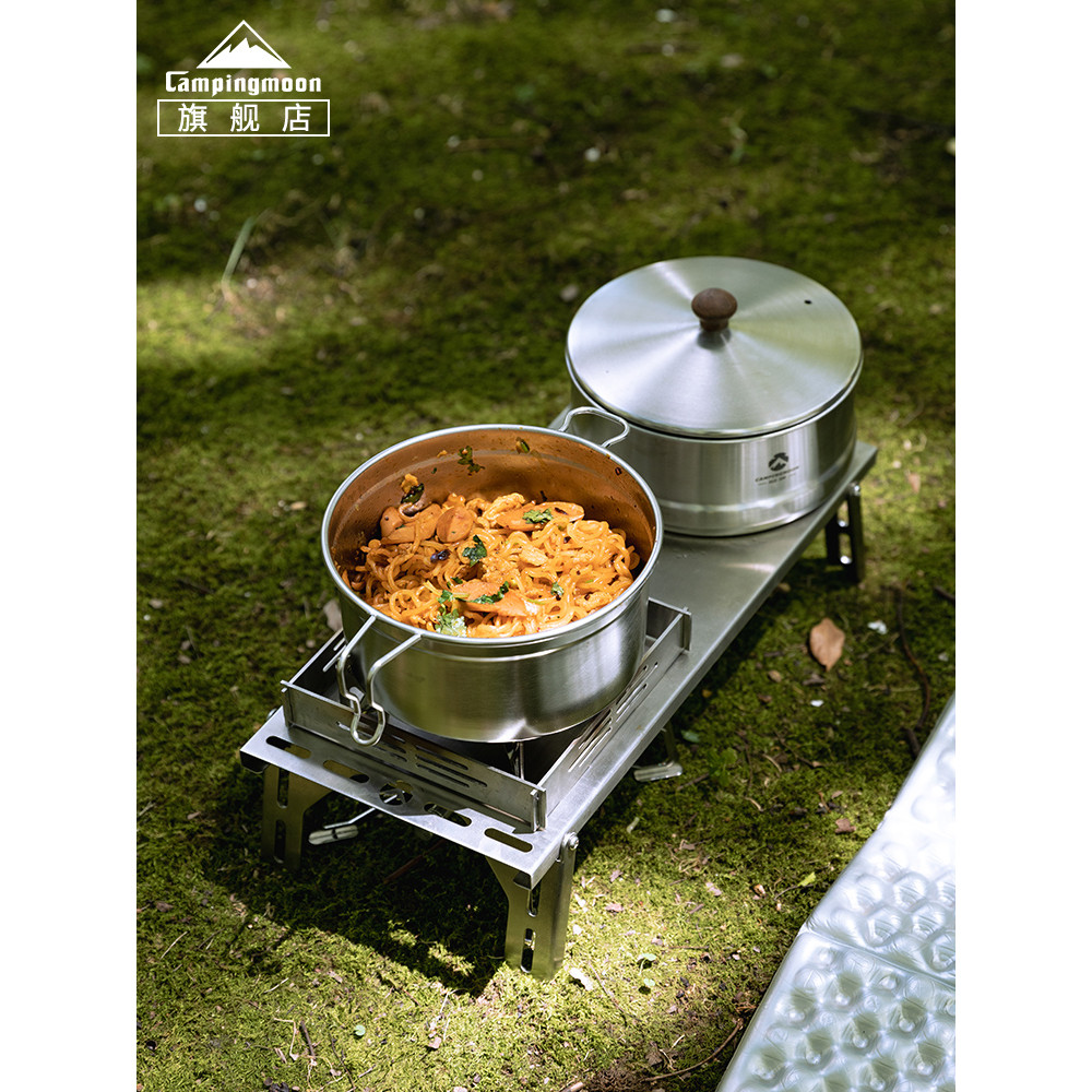 Campingmoon S371 หม้อตั้งแคมป์ หม้อสแตนเลส 304 หนาพิเศษ ไร้สารเคลือบ หม้อต้มบะหมี่ หม้อต้มซุป อเนกประสงค์ เก็บซ้อนได้ พกพาสะดวก ทำความสะอาดง่าย ของจำเป็นสำหรับการตั้งแคมป์ปีกนก