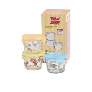 ชุดเซ็ตกล่องอาหารแก้ว Baby Food ทรงกลม 3 ชิ้น Tom and Jerry