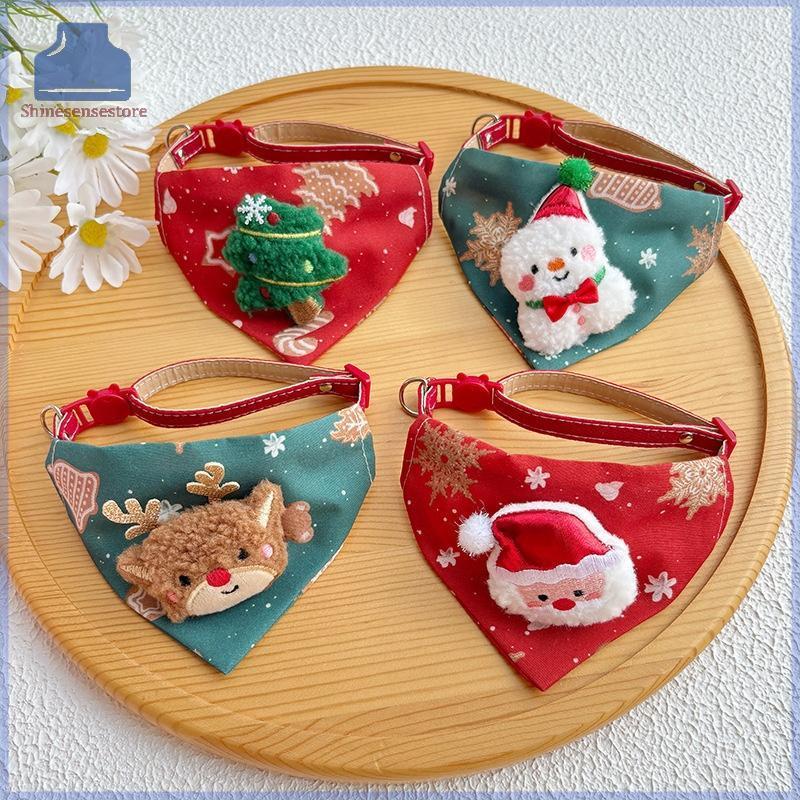 SHINE 23-40 ซม.Santa Snowman ต้นคริสต์มาสสัตว์เลี้ยงปรับสามเหลี่ยมคอสวมใส่สําหรับสัตว์เลี้ยงสุนัขขนา