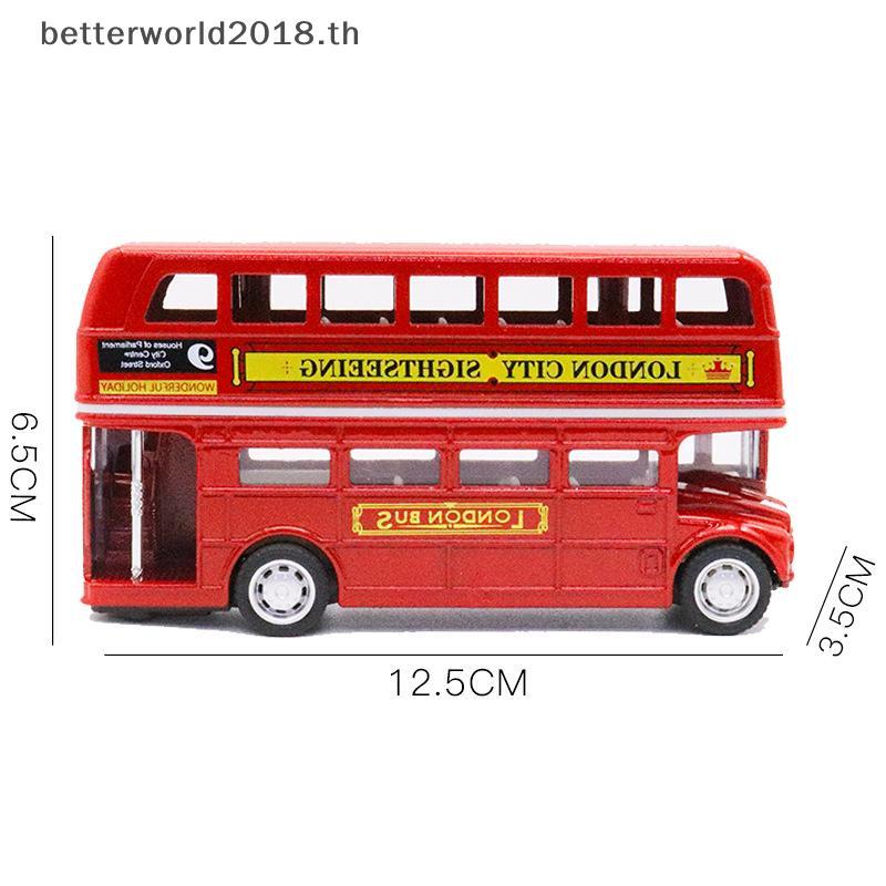 [bet] 1 ชิ้นโลหะดึงกลับจําลองรถของเล่นตกแต่ง 1:64 Vintage British Europe Double Decker Bus รถเหล็กโม