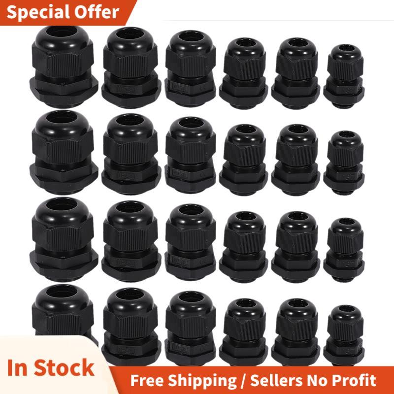 24 ชิ้นพลาสติกกันน้ําปรับได้ 3.5 - 13 มม. สายเคเบิลข้อต่อ Gland, PG7, PG9, PG11, PG13.5, PG16, แพ็ค 