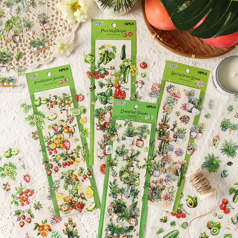 6 แผ่น Nature Time Series พืชและดอกไม้รูปแบบสติกเกอร์ PET ไดอารี่ Deco DIY สติกเกอร์