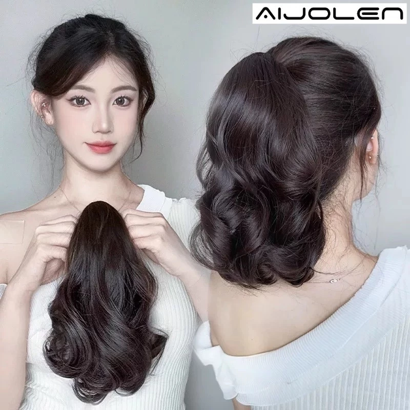 ปลอมผมหางม้า้าสีดำ ลอนใหญ่สวยธรรมชาติ แบบสั้น-ยาว ใช้กับที่หนีบผมแบบหนีบหัว ขายดีบน