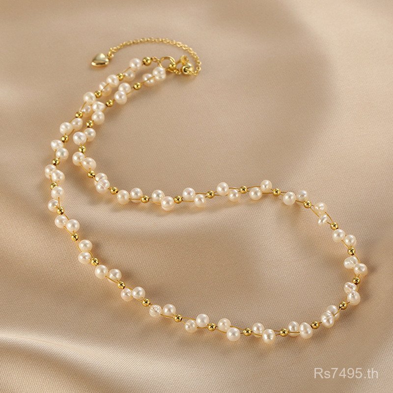 สร้อยคอมุกสองชั้นเรียงซ้อนสำหรับฤดูใบไม้ร่วงและฤดูหนาว แมทช์ได้ทุกลุค แบบสร้อยคอนม่าสำหรับผู้หญิง พร