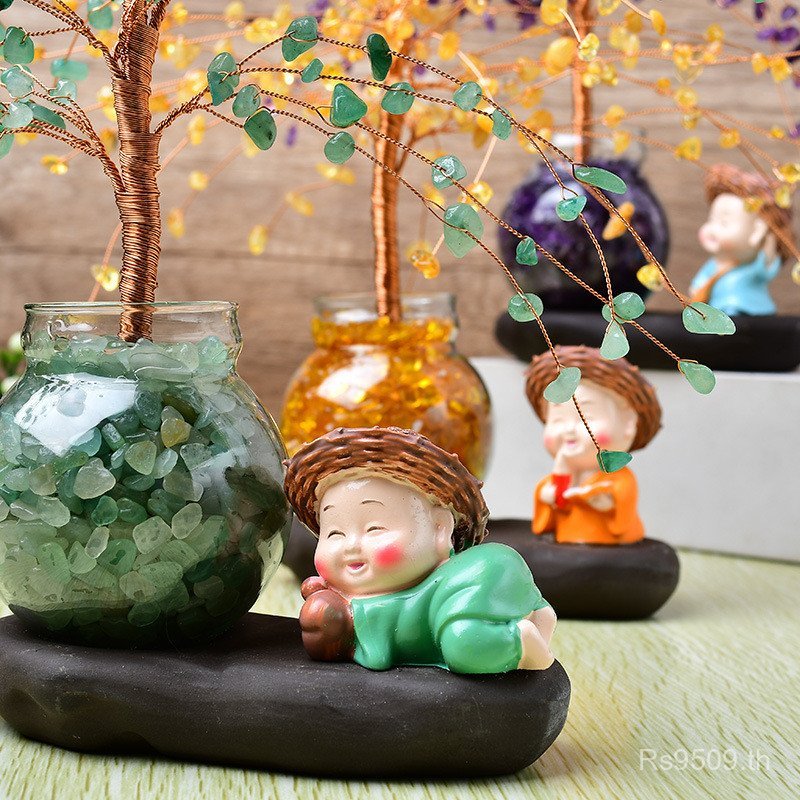 ของประดับตกแต่ง DIY Monk ธรรมชาติ Gypsophila และ Fortune Tree กับคริสตัลหมวกฟางกรวด 1KXD