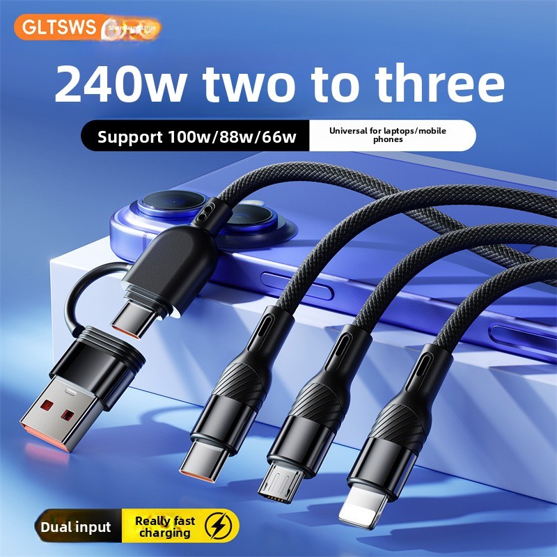 240W ชาร์จเร็วสุดสองถึงสามสายชาร์จสามในหนึ่งเดียวสายเคเบิลข้อมูลมัลติฟังก์ชั่นรองรับการชาร์จอย่างรวด
